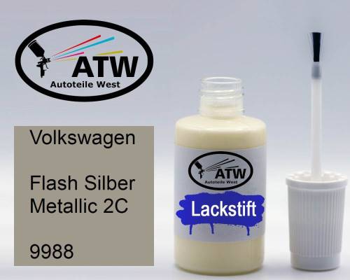 Volkswagen, Flash Silber Metallic 2C, 9988: 20ml Lackstift, von ATW Autoteile West.